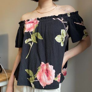 Wilfred Aritzia Sartre Ruched Floral Off the Shoulder Top | Size XXS